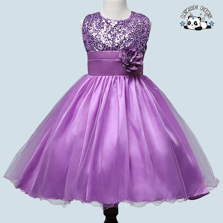 LEZONKIDS - Custom Girl Christmas Clothing Sequin Flower Sleeveless Tulle Costume Evening Dress